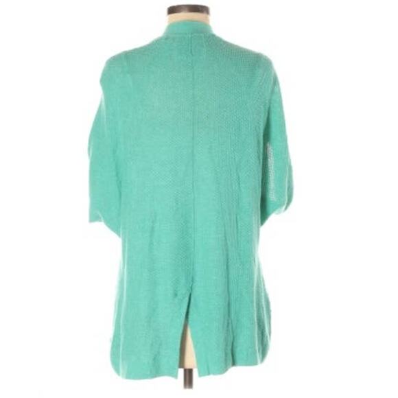 Angel of the North Anthro Teal Open Knit Sweater Preppy Cardigan Pockets Medium - Picture 3 of 5